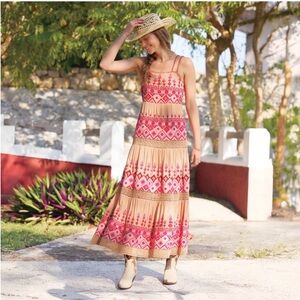 NWT Sundance Embroidered Garden Sunset Maxi Dress, Pink Multi, size 14